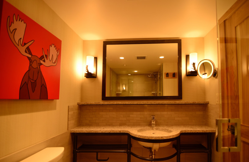 Guest bathroom at Moose Hotel & Suites.