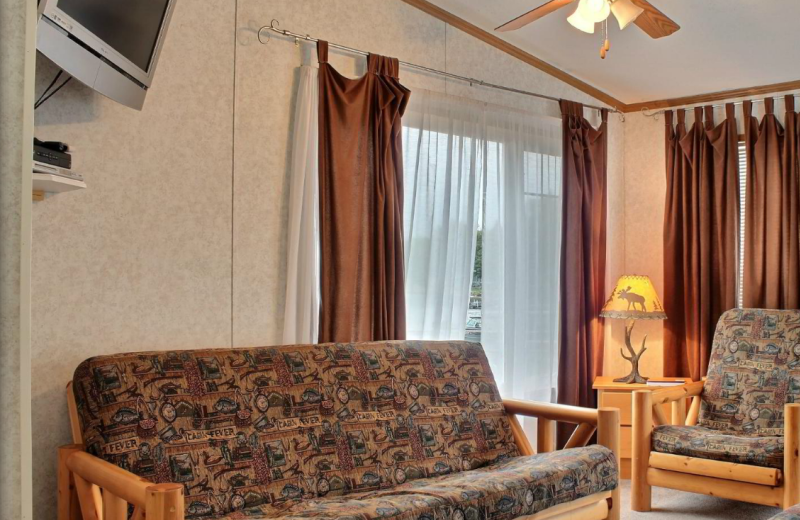 Cabin living room at Whaley's Resort & Campground.