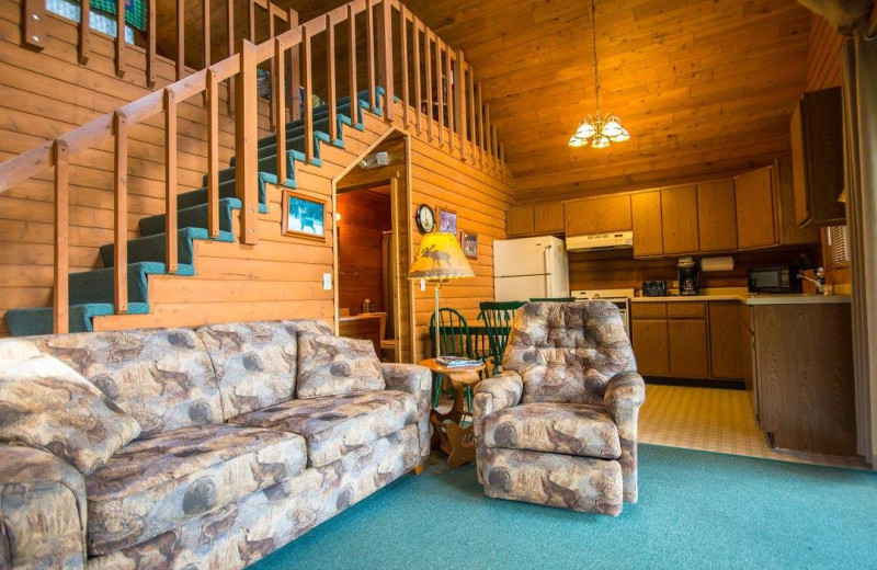 Cabin living room at Wilderness Bay Lodge and Resort.