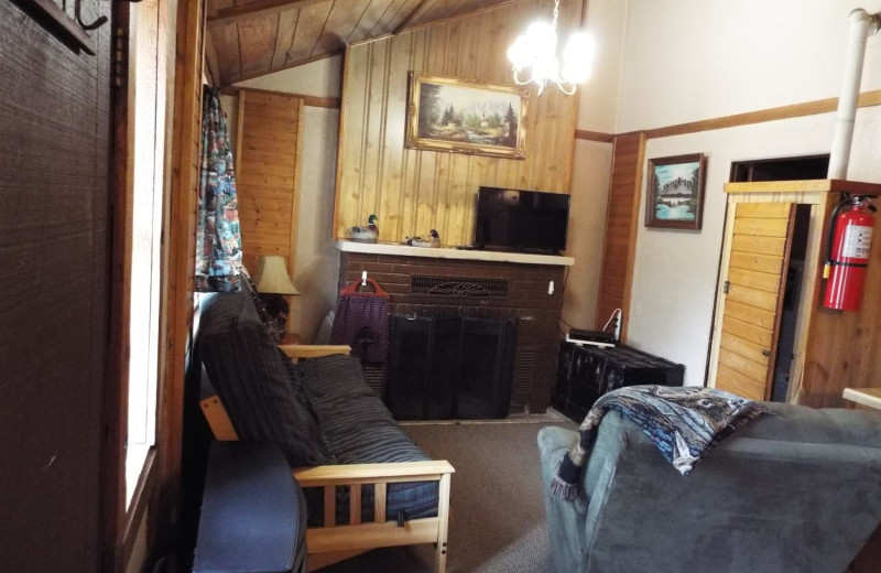 Cabin living room at Rustic River Cabins.