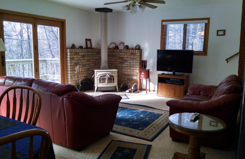 Cabin living room at The Arrows Resort.