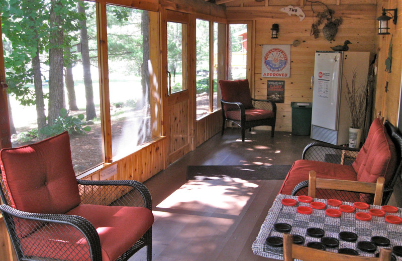 Lodge screen porch at Two Inlets Resort.