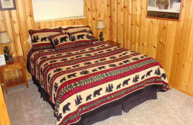 Cabin bedroom at Yellowstone Wildlife Cabins.