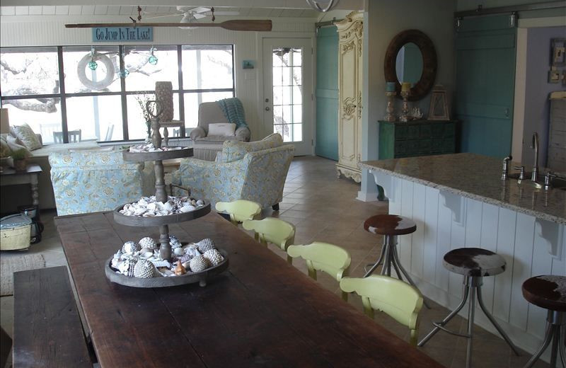 Dining room at Turtle Rock Cottage on Lake LBJ.