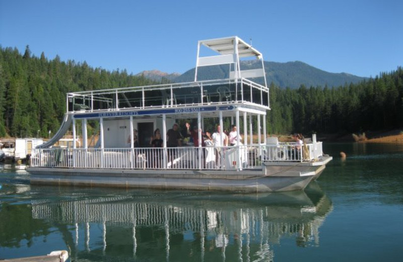 Houseboat exterior at Trinity Lake.