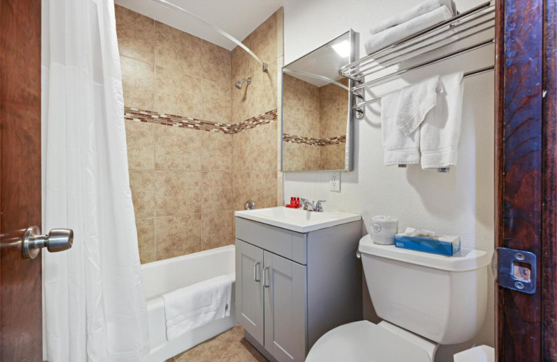 Guest bathroom at Point Loma Inn and Suites.