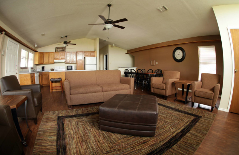 Cottage living room at Hill Country RV Resort & Cottage Rentals.