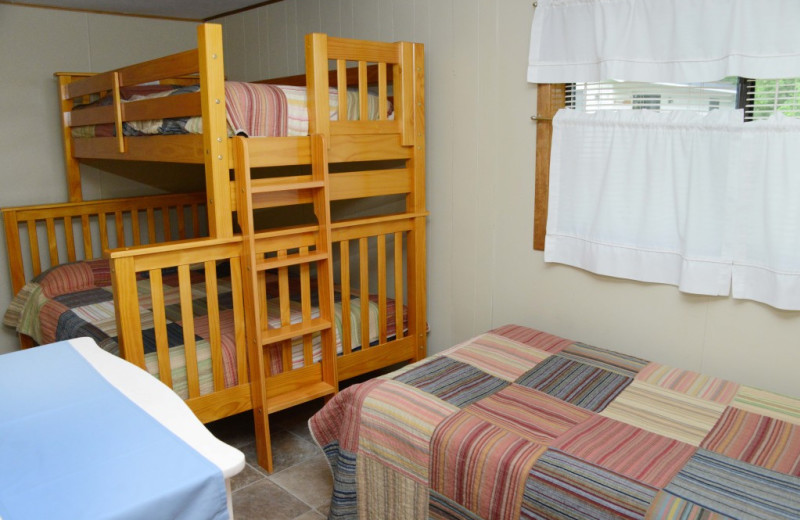 Cabin bedroom at Riverside Resort.