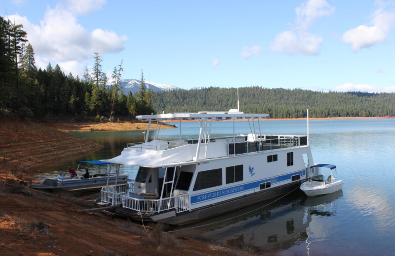 Houseboat exterior at Trinity Lake.