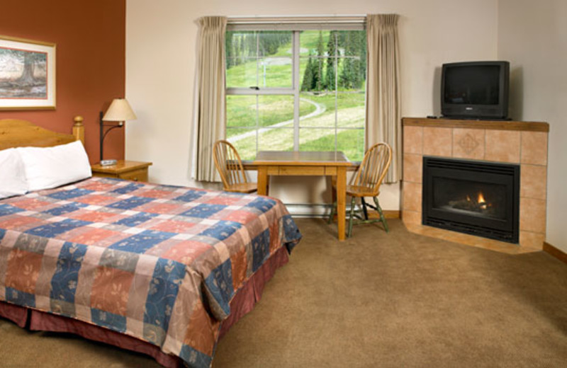 Fireplace guest room at Sundance Lodge.