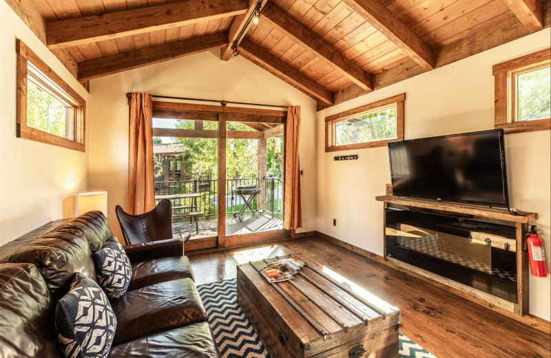 Cabin living room at Fireside Resort at Jackson Hole.