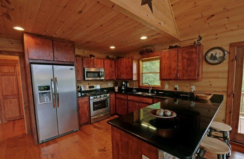 Cabin kitchen at Southern Comfort Cabin Rentals.