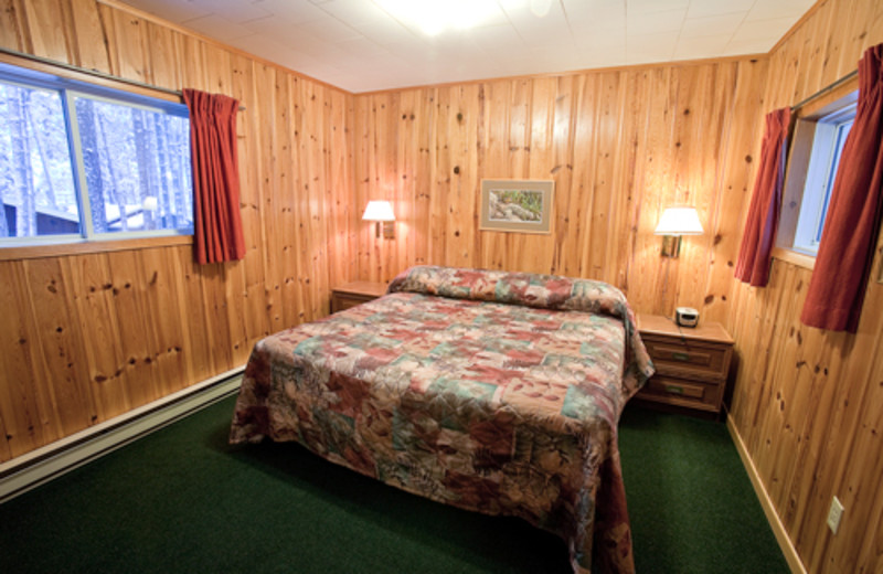 Cottage bedroom area at Blue Spruce Resort.