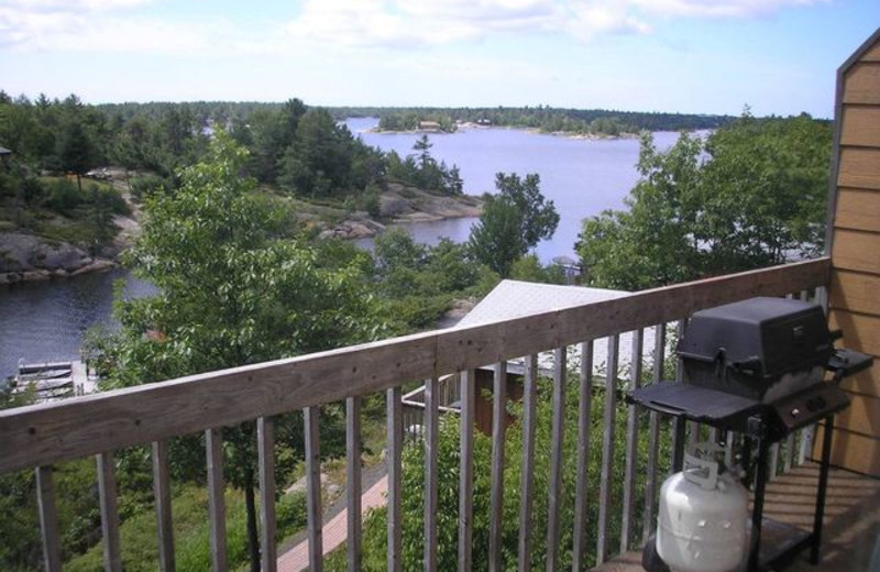 Cabin balcony at Pleasant Cove Resort.