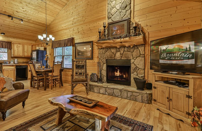 Cabin living room at Mountain Oasis Cabin Rentals.