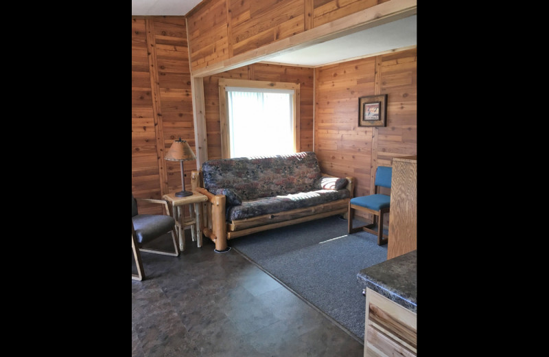 Cabin living room at Sullivans Resort & Campground.