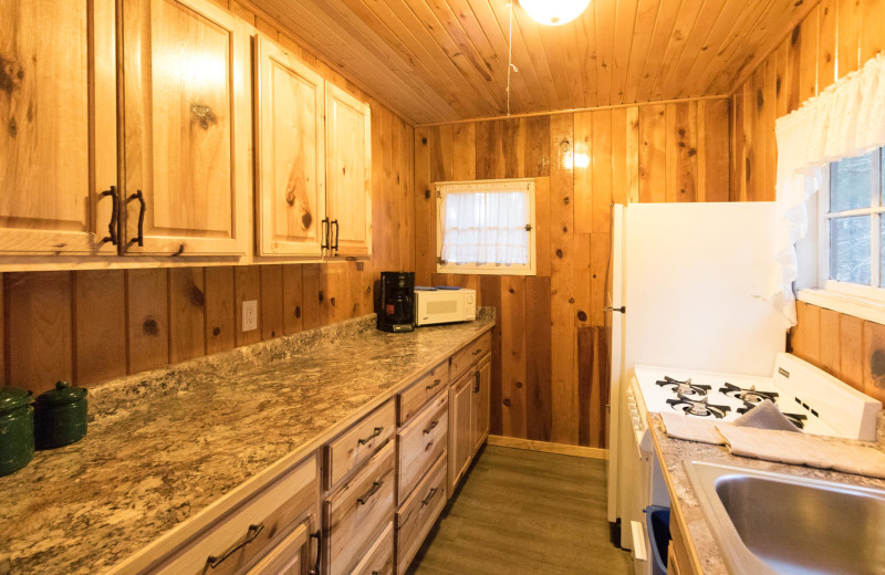 Cabin kitchen at Pine River Lodge.