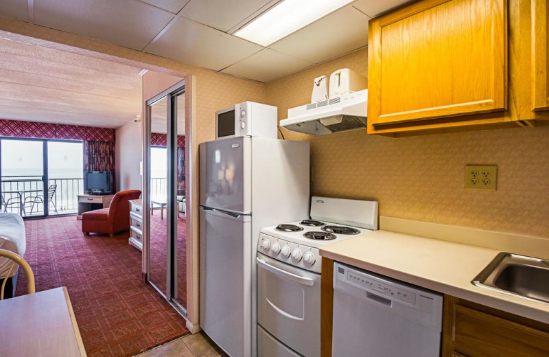 Guest kitchen at Quality Inn Oceanfront Ocean City.