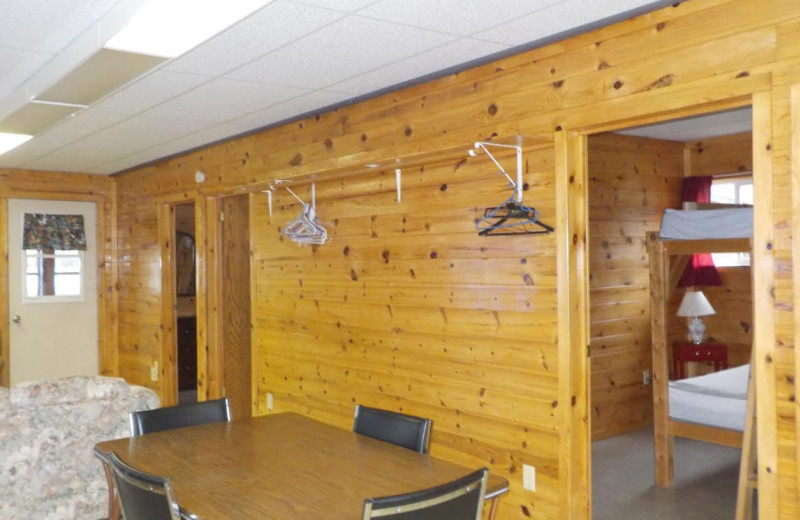 Cabin dining area at Owls Nest Lodge.