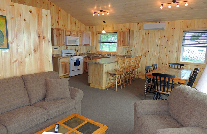 Cottage living room at Angel Rock Waterfront Cottages.