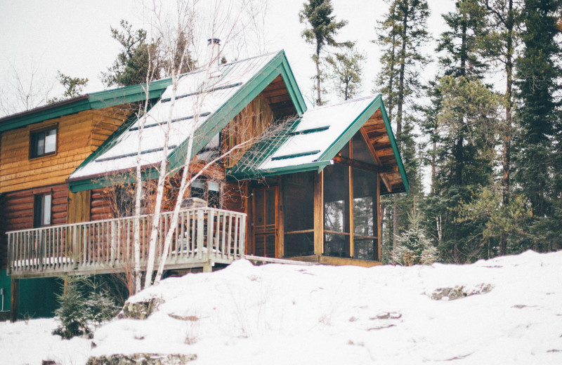 Cozy cabin in the wintertime at Falcon Beach Ranch