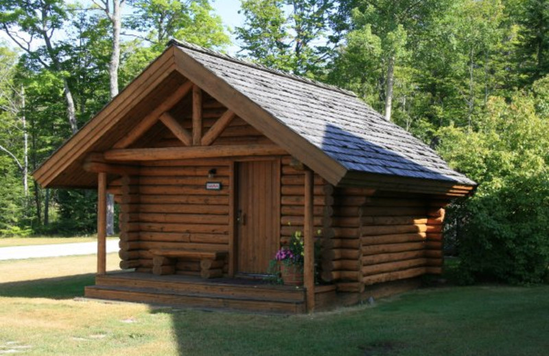 Cabin exterior at Drummond Island Resort.