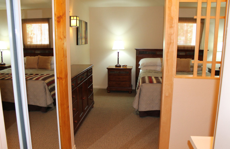 Cabin bedroom at Mount Shasta Resort.