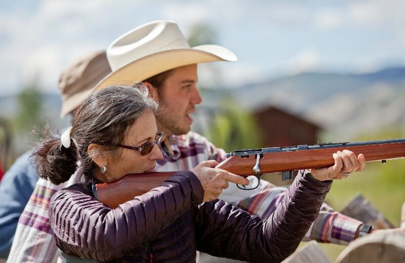 Shooting practice at Goosewing Ranch.