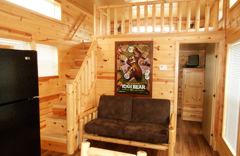 Cabin living room at Jellystone Park at Lake Monroe.