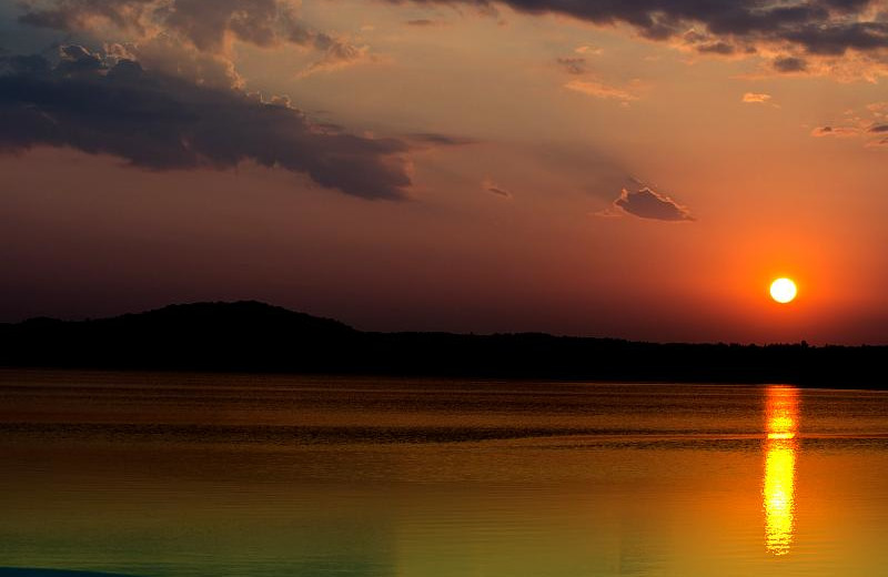 Sunset on lake at Galles' Upper Cullen Resort.