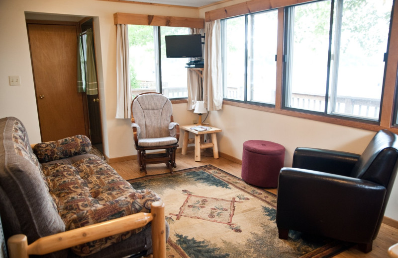Cabin living room at Campfire Bay Resort.
