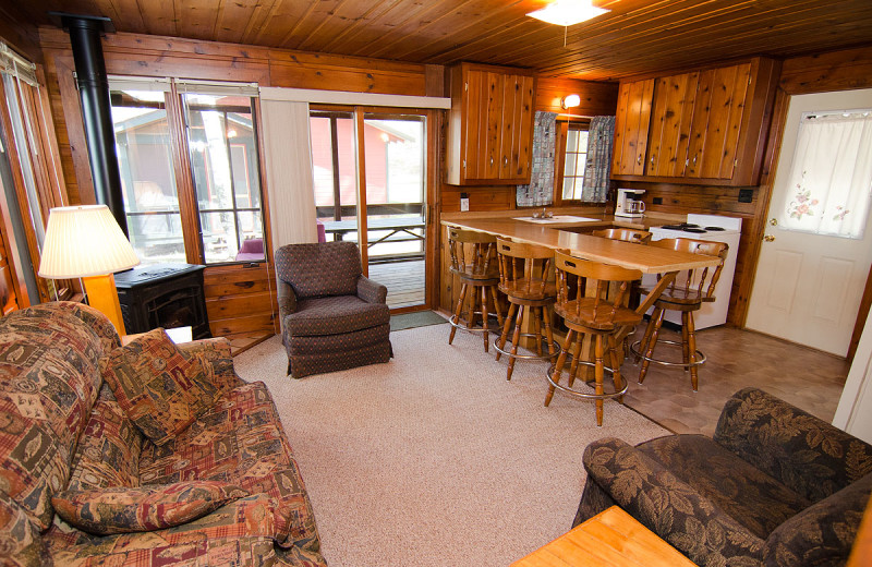 Cabin living room at Delta Lodge.