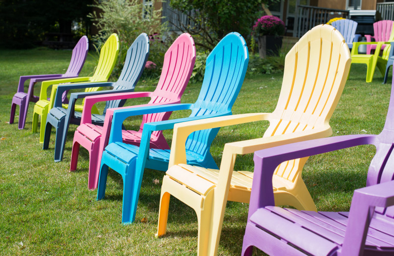 Colorful beach chairs at Ogopogo Resort.