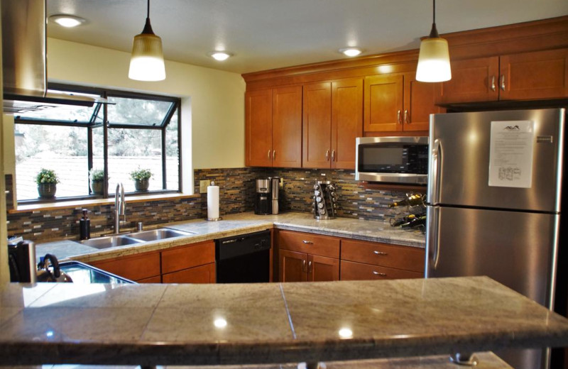 Rental kitchen at Nomadness Rentals.