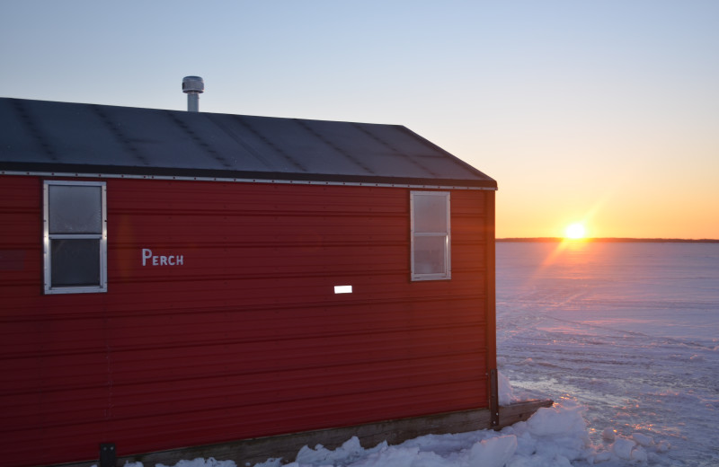 Ice fishing house at Arnesen's Rocky Point Resort.