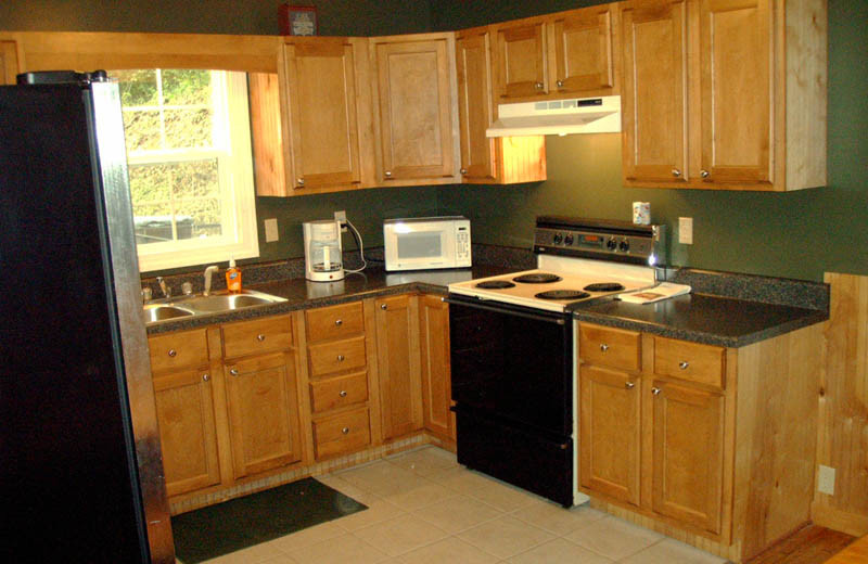 Cabin kitchen at Big Bear Log Cabins.