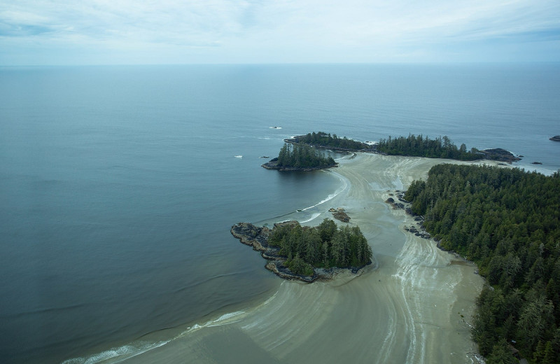 Aerial view of beach at Nootka Wilderness Lodge.