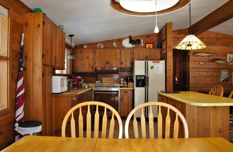 Cabin kitchen at Northwoods Vacation Rentals.