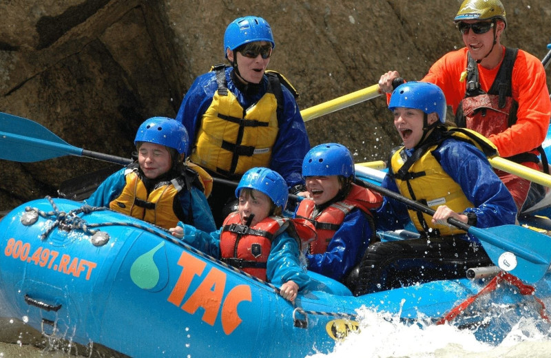 Family rafting at Lodge by the Blue.