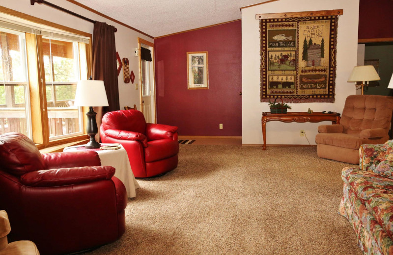 Cabin living room at Pine Terrace Resort.