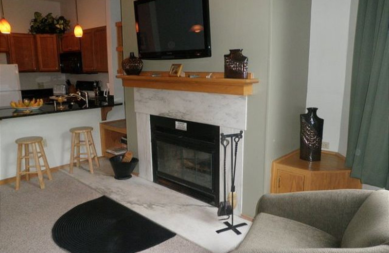 Fireplace at Highridge Condominiums.