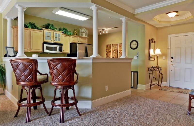 Rental kitchen at Barefoot Resort Rentals.