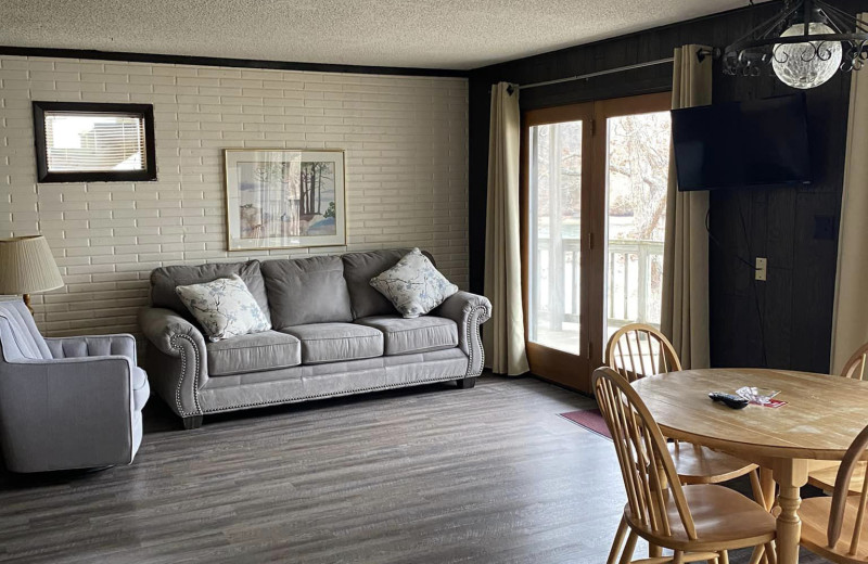 Cabin living room at Rock Harbor Resort.