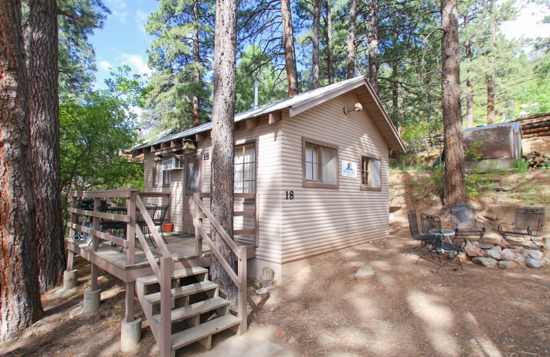 Cabin exterior at Pine River Lodge.