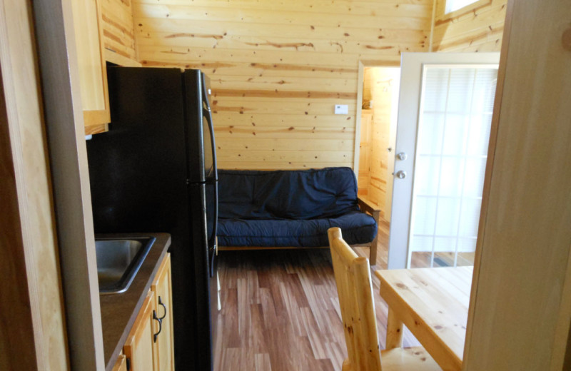 Cabin living room at Jellystone Park at Lake Monroe.