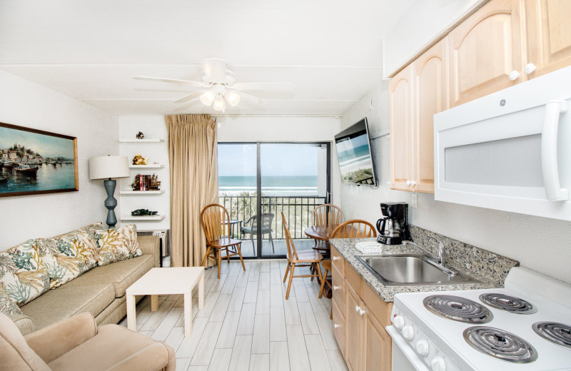 Guest room at Beacher's Lodge Oceanfront Suites.