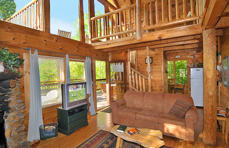Cabin living room at American Mountain Rentals.