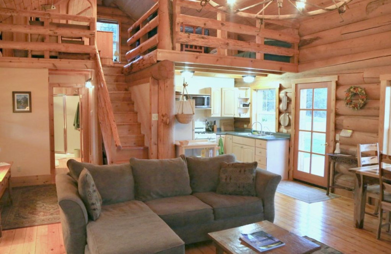 Cabin living room at Olympic View Cabins.