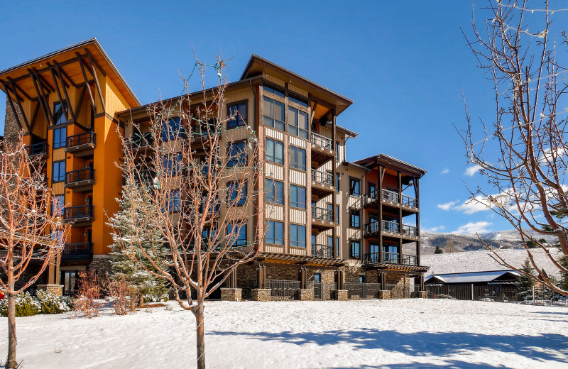 Winter exterior at Trailhead Lodge.