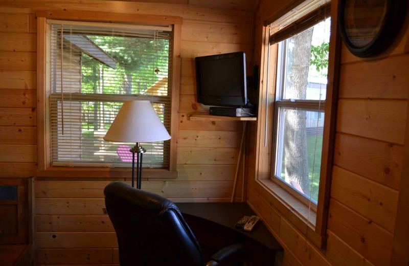 Cabin living room at Sand Lake Resort.